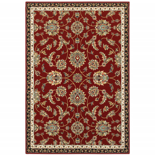 2' X 4' Red Black Blue Ivory Green And Salmon Oriental Power Loom Stain Resistant Area Rug