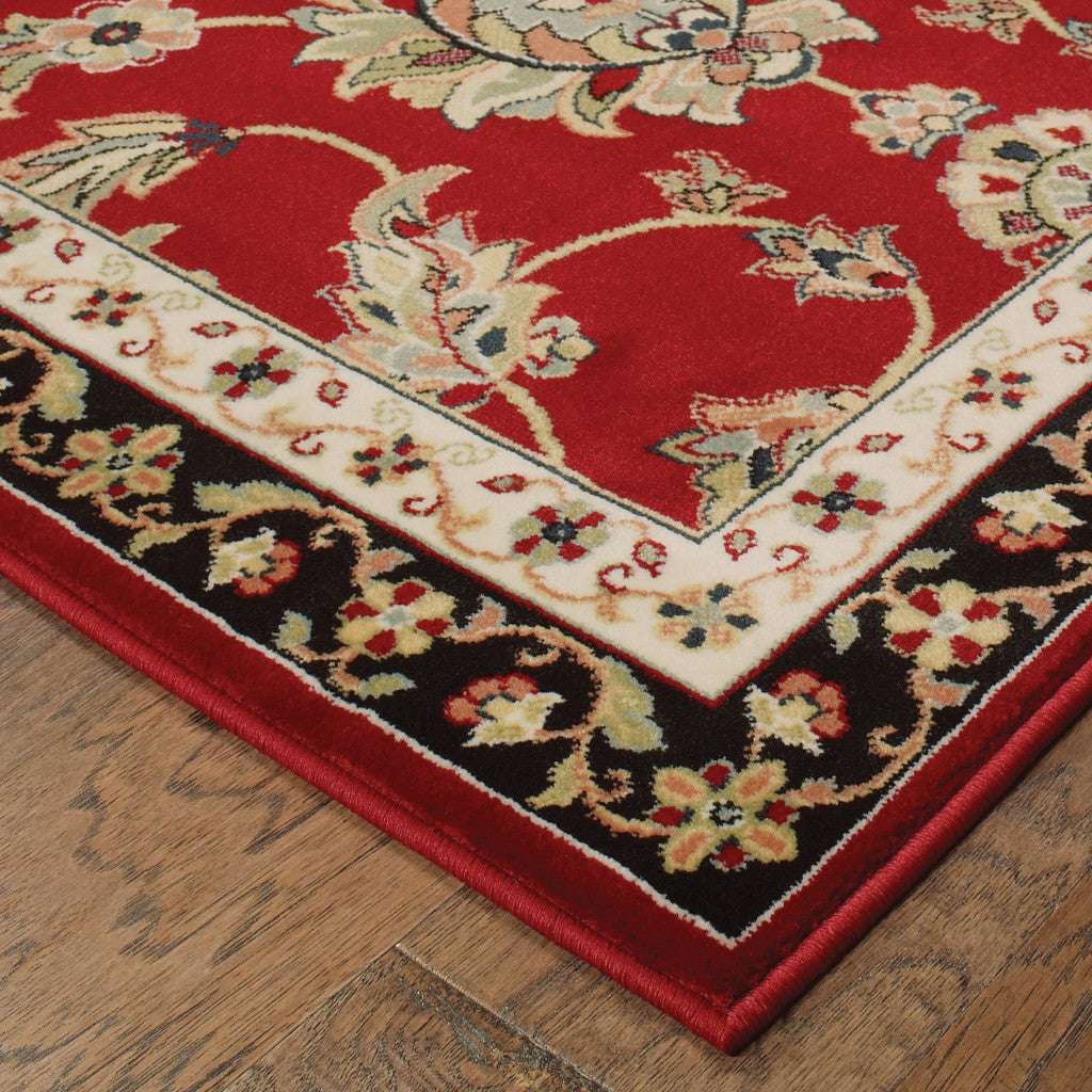 4' X 6' Red Black Blue Ivory Green And Salmon Oriental Power Loom Stain Resistant Area Rug