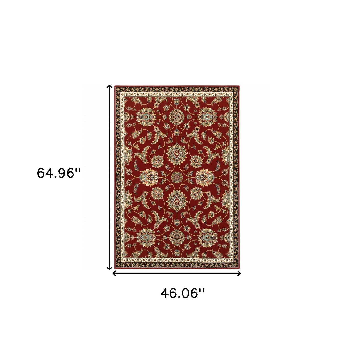 4' X 6' Red Black Blue Ivory Green And Salmon Oriental Power Loom Stain Resistant Area Rug