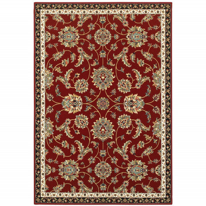 6' X 9' Red Black Blue Ivory Green And Salmon Oriental Power Loom Stain Resistant Area Rug