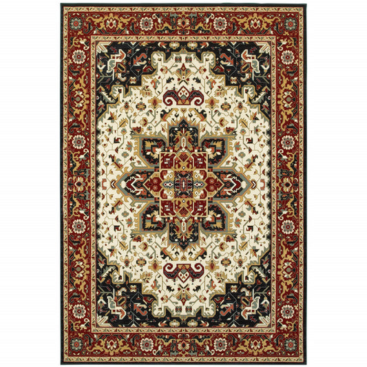 2' X 3' Red and Ivory Oriental Power Loom Area Rug