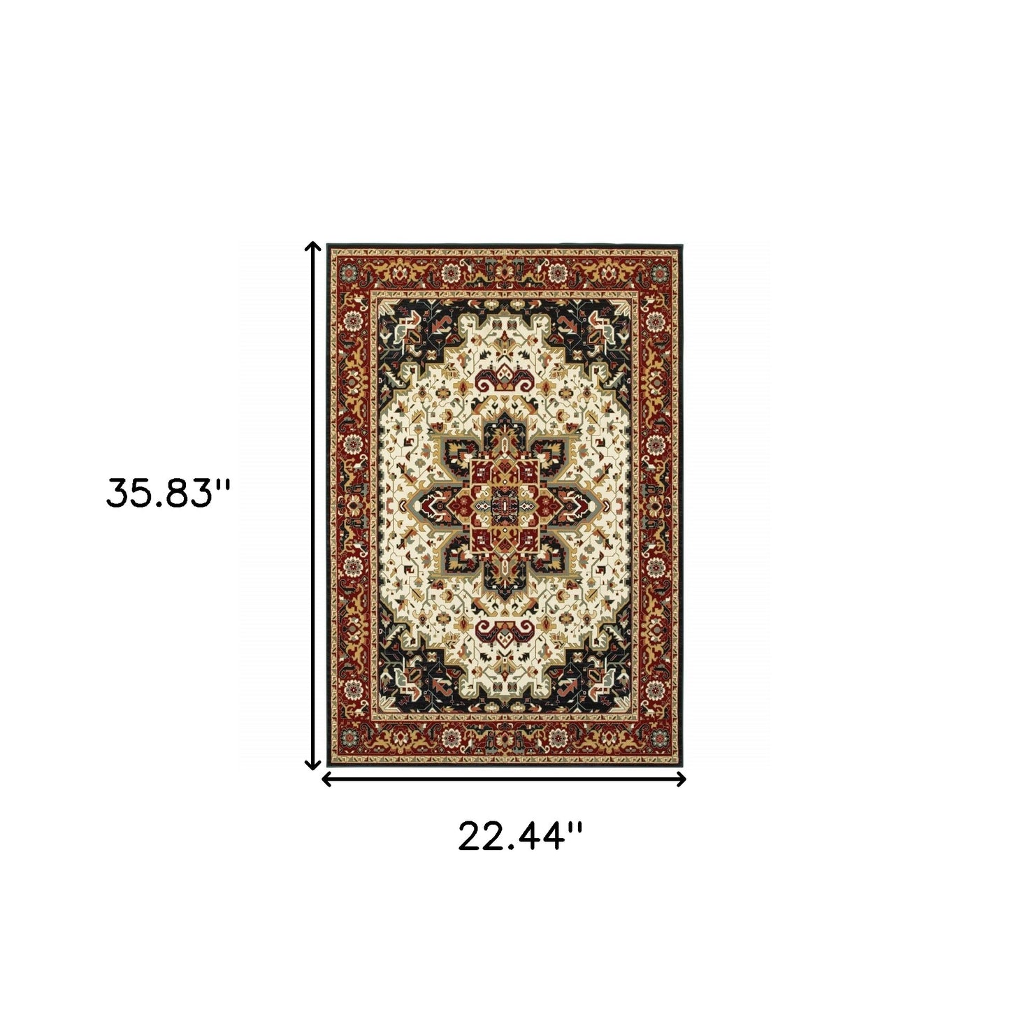 2' X 3' Red and Ivory Oriental Power Loom Area Rug