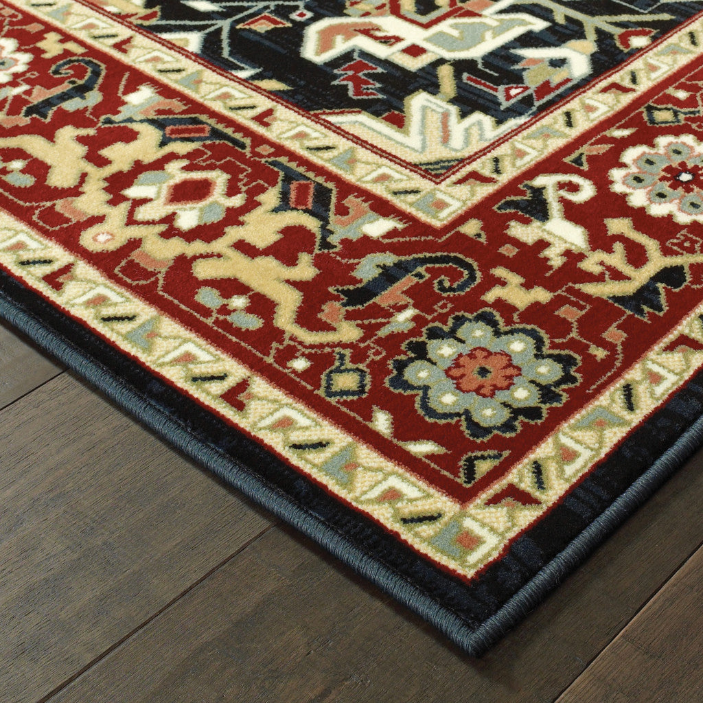 5' X 8' Red And Ivory Oriental Power Loom Stain Resistant Area Rug