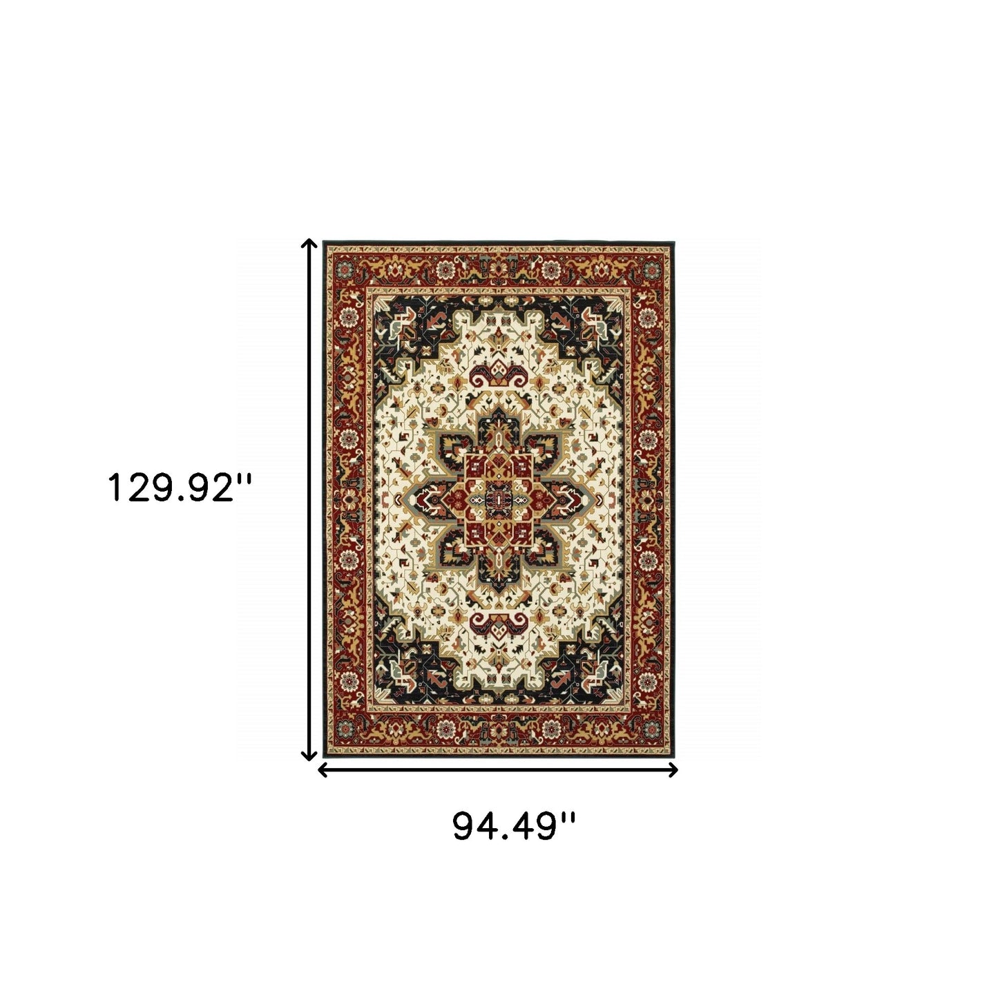 8' X 11' Red And Ivory Oriental Power Loom Stain Resistant Area Rug