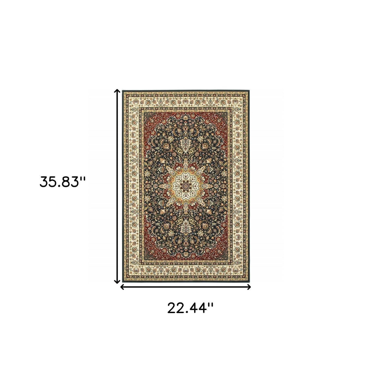 2' X 4' Navy And Ivory Oriental Power Loom Stain Resistant Area Rug