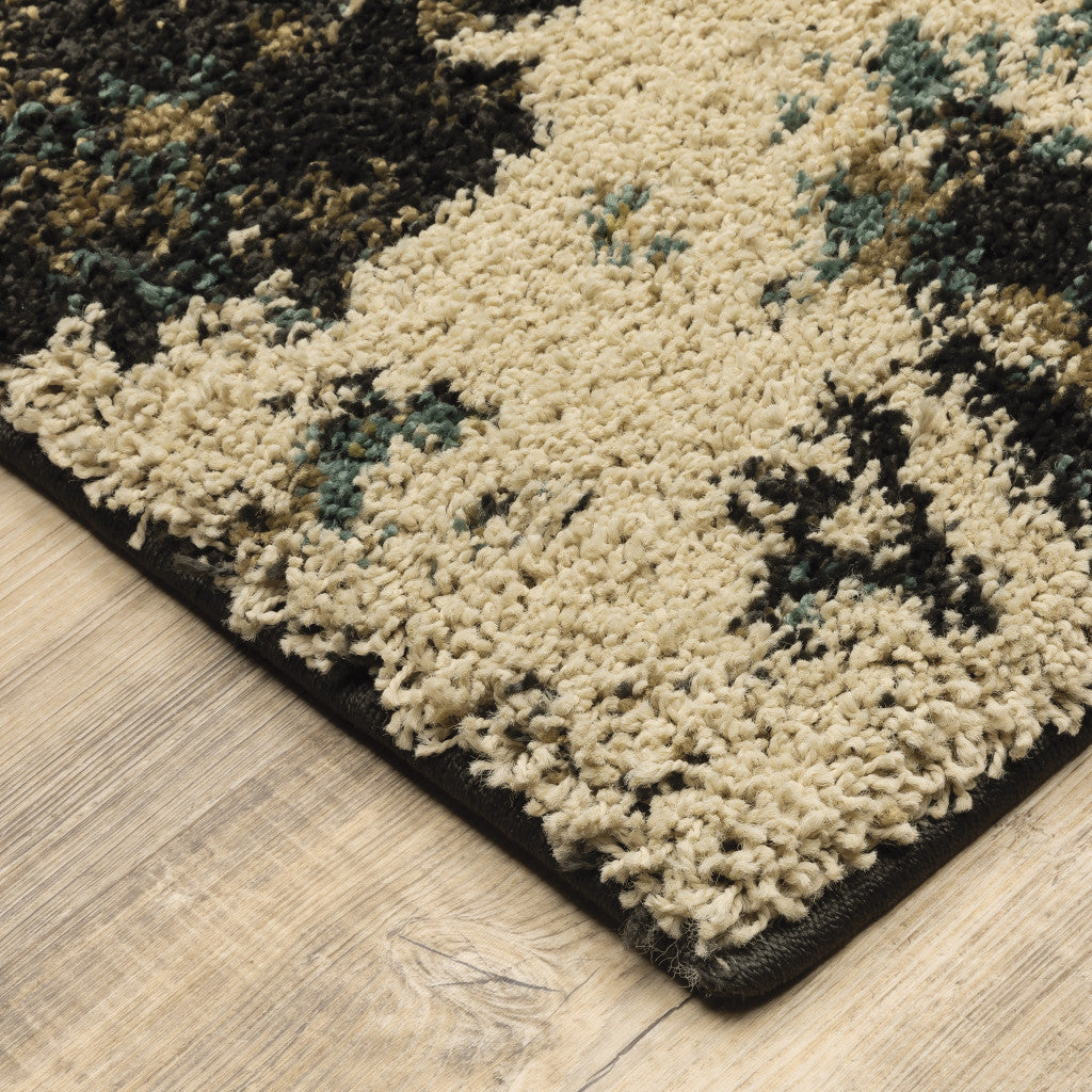 4' X 6' Beige Charcoal Teal And Moss Green Abstract Power Loom Stain Resistant Area Rug