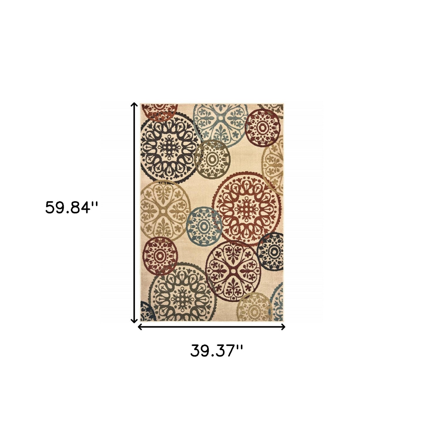 3' X 5' Beige Geometric Power Loom Stain Resistant Area Rug