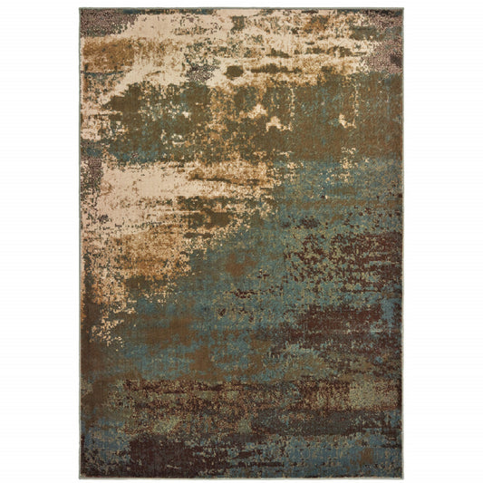 8' X 10' Teal Blue Brown Green And Beige Abstract Power Loom Stain Resistant Area Rug
