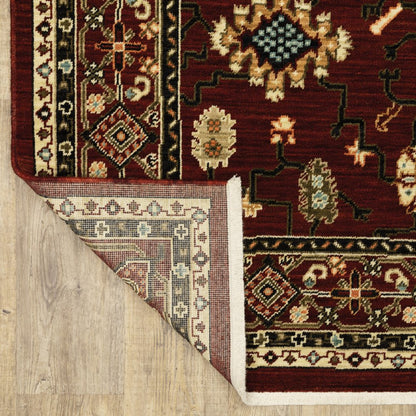 2' X 3' Red Black Ivory And Brown Oriental Power Loom Stain Resistant Area Rug With Fringe