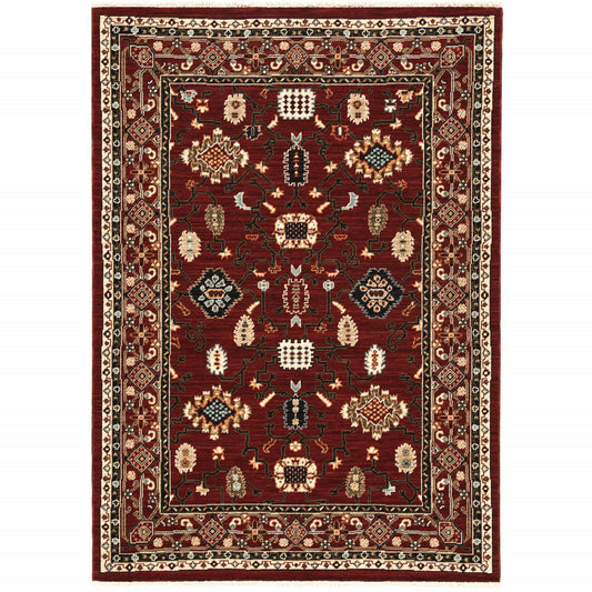 5' X 8' Red And Black Oriental Power Loom Area Rug With Fringe