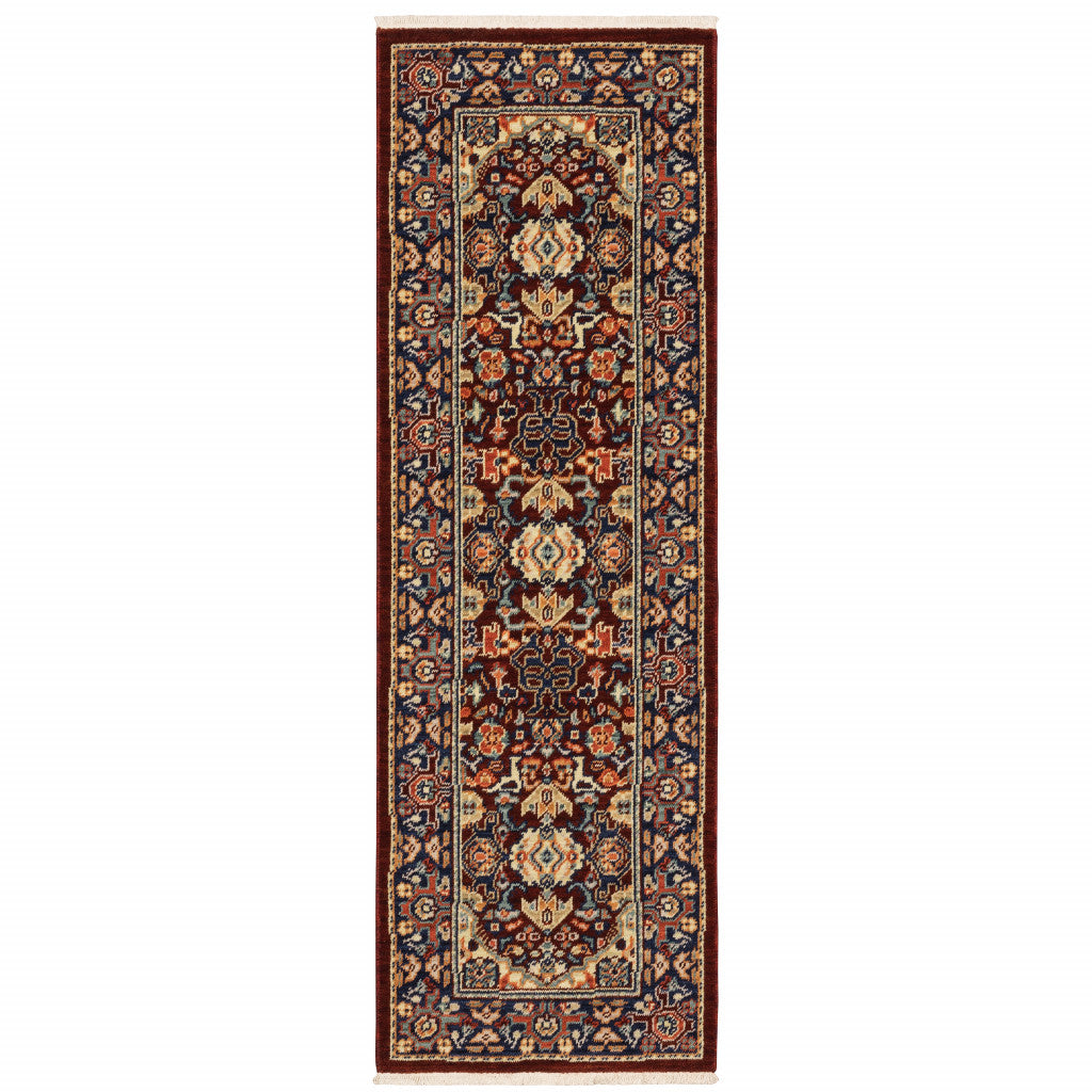 6' Blue and Red Oriental Power Loom Runner Rug