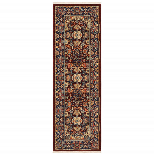 6' Blue and Red Oriental Power Loom Runner Rug