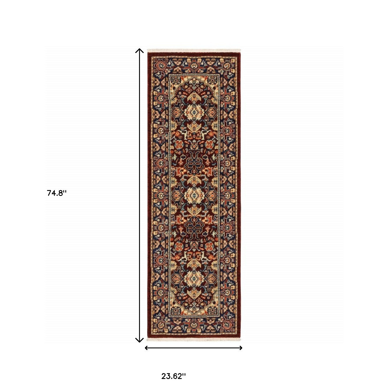 6' Blue and Red Oriental Power Loom Runner Rug