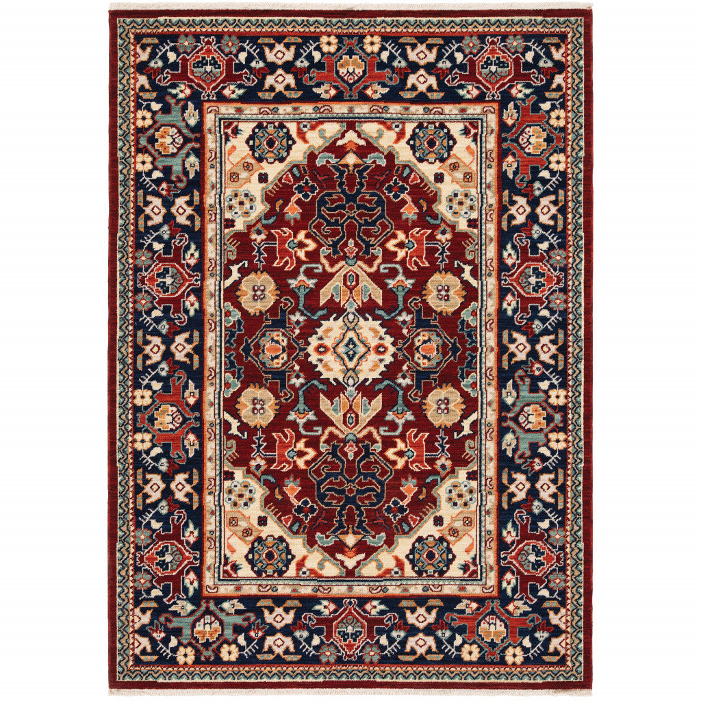 3' X 5' Blue and Red Oriental Power Loom Area Rug