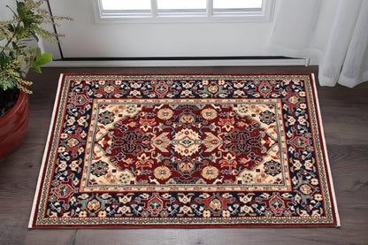 3' X 5' Blue and Red Oriental Power Loom Area Rug