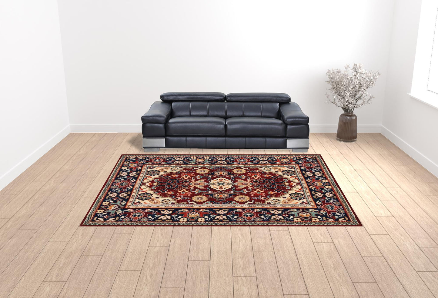 10' X 13' Red Blue Orange And Beige Oriental Power Loom Stain Resistant Area Rug With Fringe