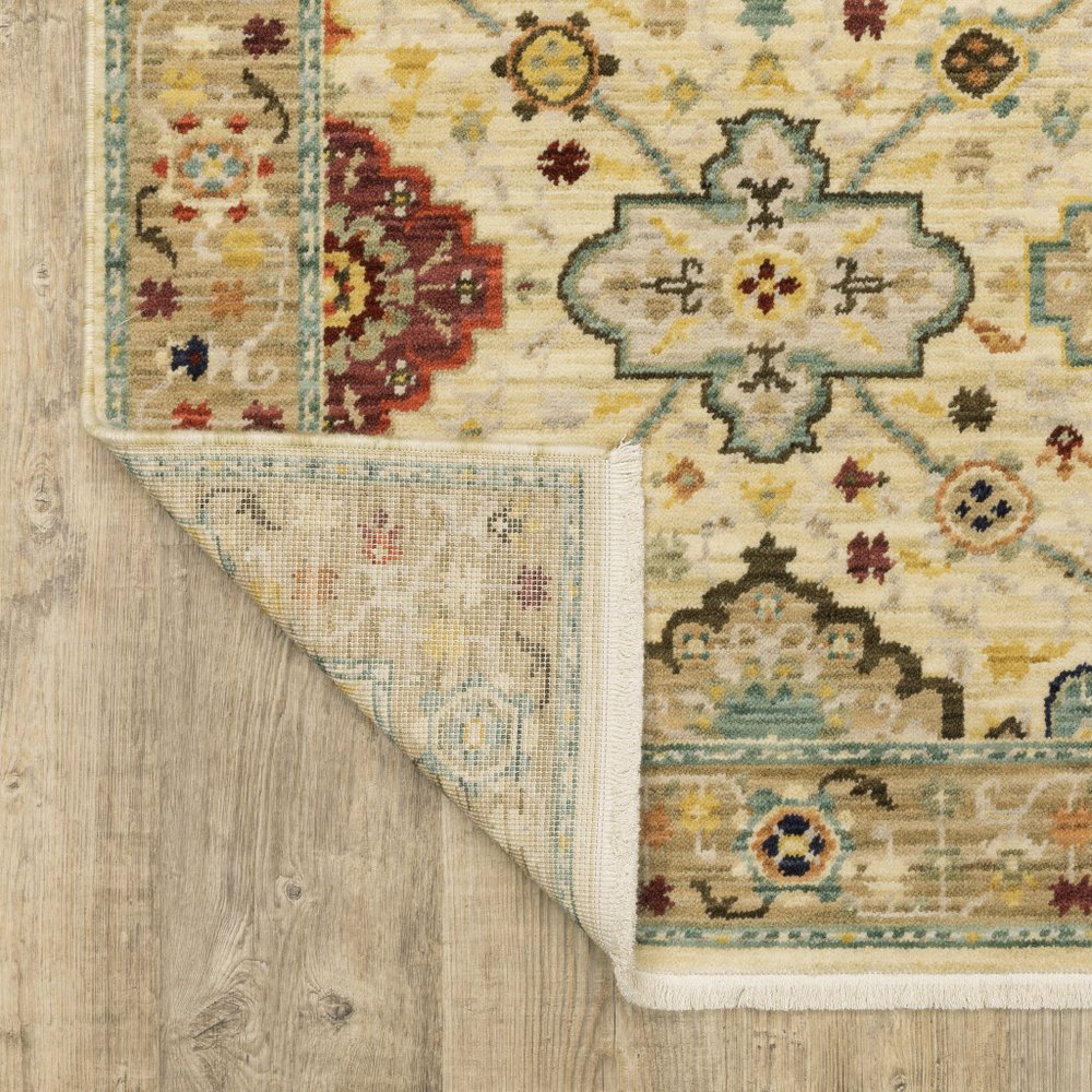 5' X 8' Blue And Beige Oriental Area Rug With Fringe