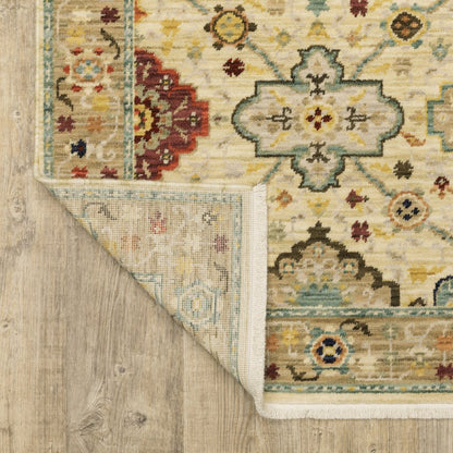 5' X 8' Blue And Beige Oriental Area Rug With Fringe