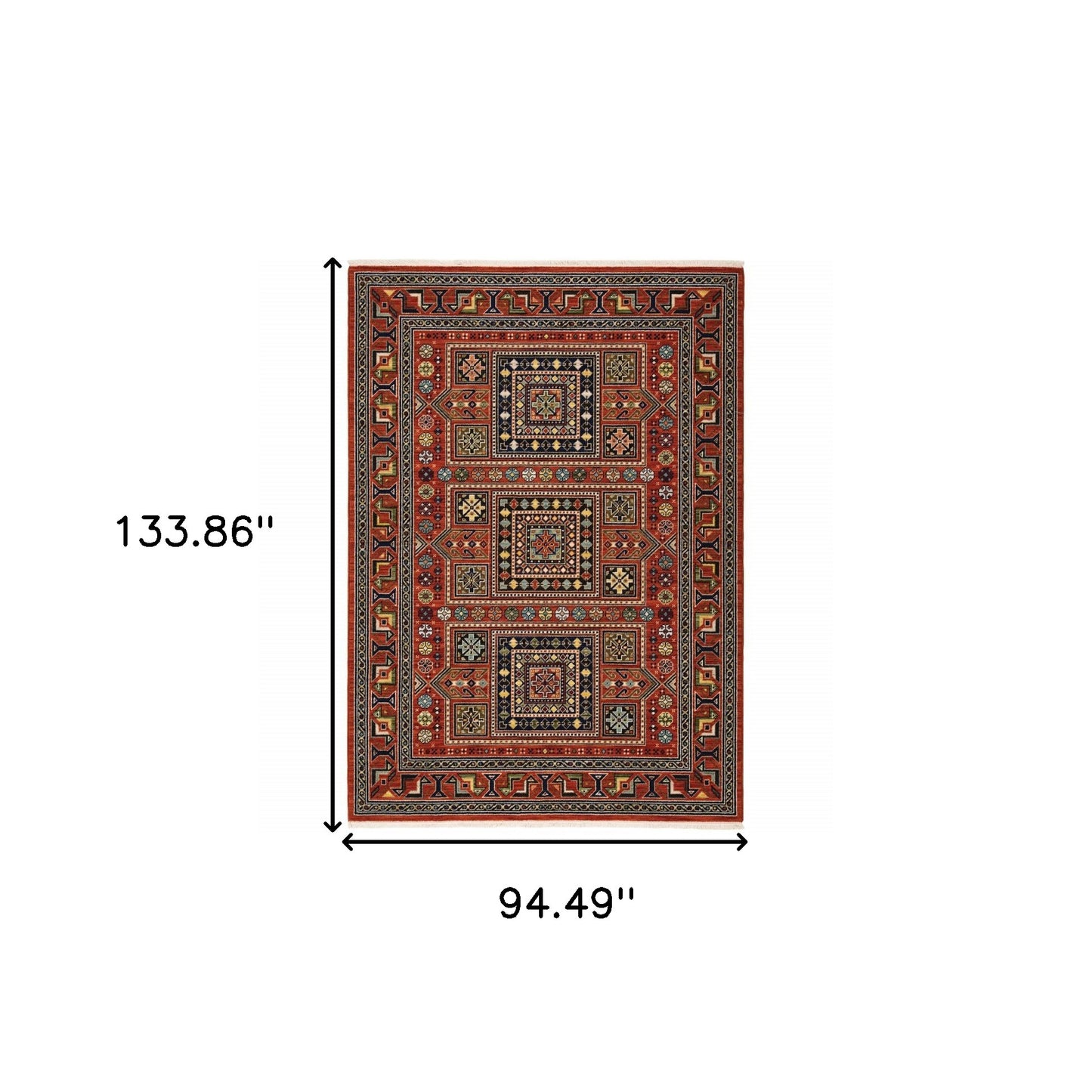 8' x 11' Red and Black Oriental Power Loom Area Rug