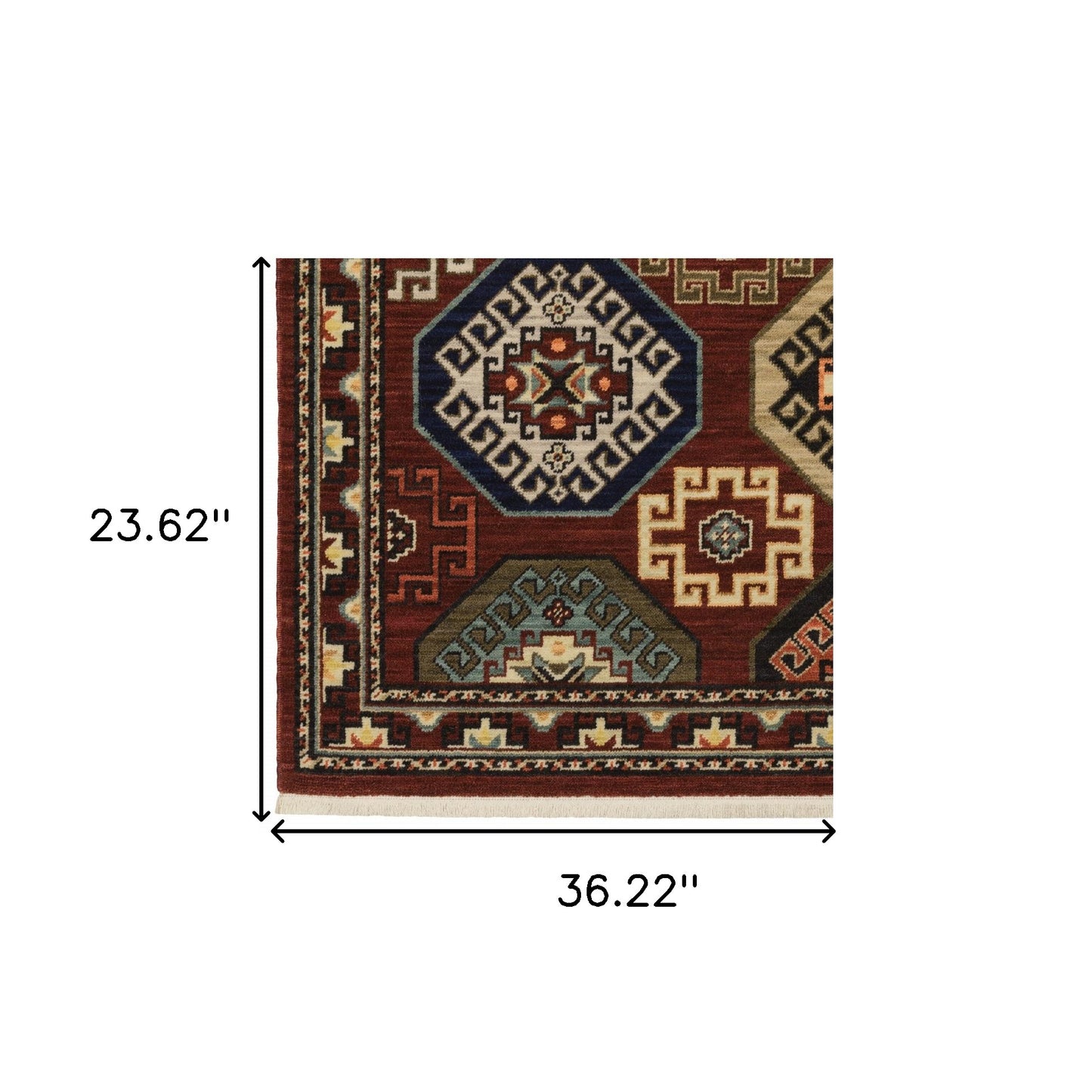 2' X 3' Red Blue Brown And Beige Oriental Power Loom Stain Resistant Area Rug With Fringe