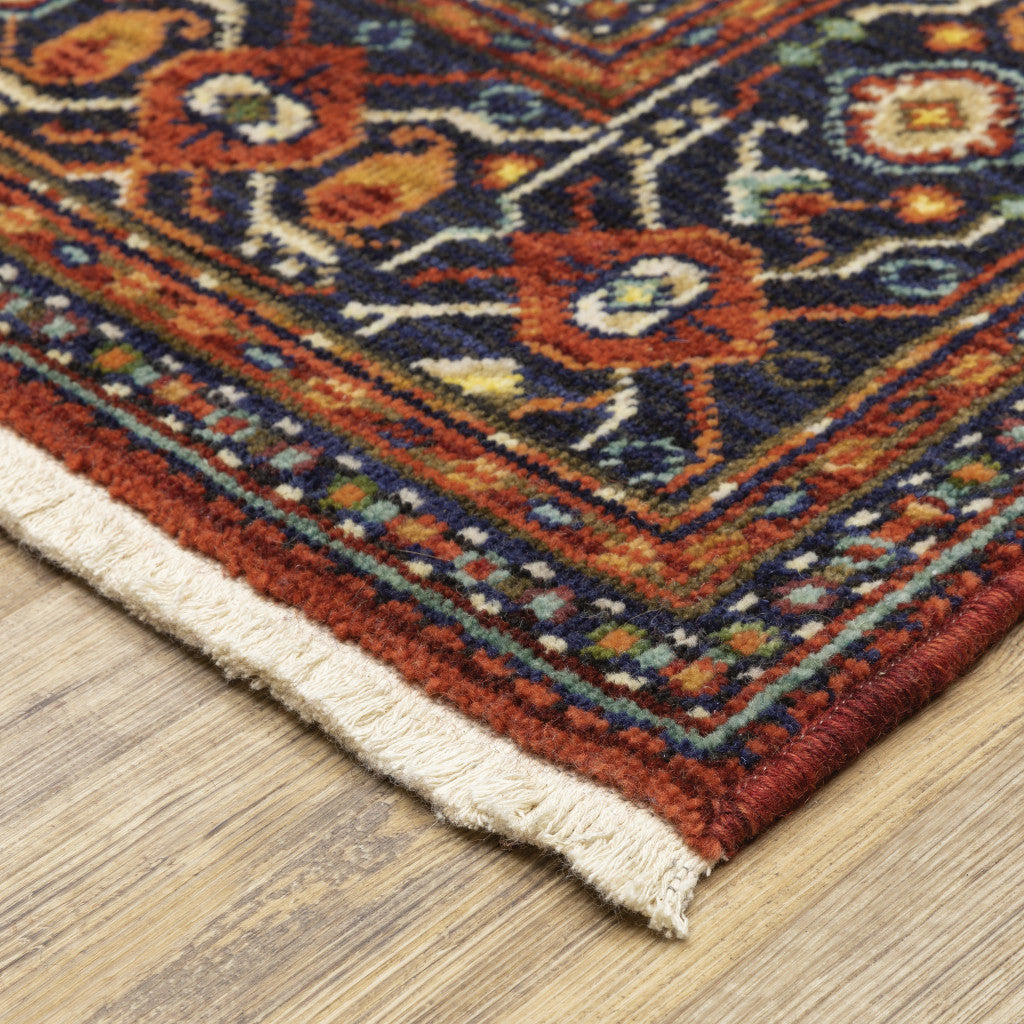 2' X 3' Red Blue Ivory And Orange Oriental Power Loom Stain Resistant Area Rug With Fringe