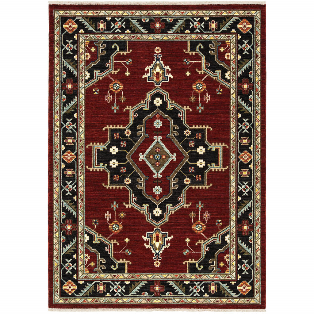 2' X 3' Red and Black Medallion Power Loom Area Rug