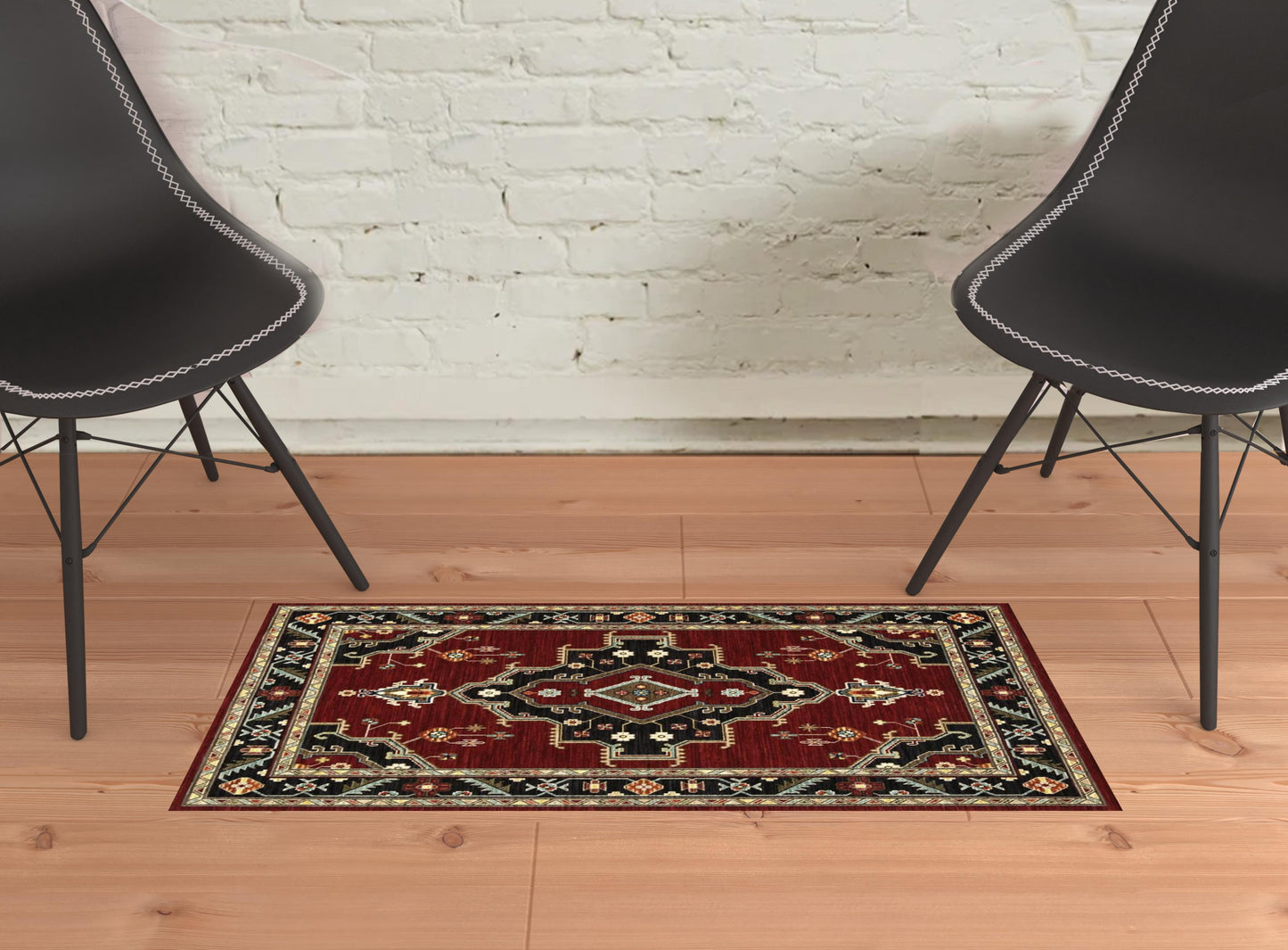 2' X 3' Red and Black Medallion Power Loom Area Rug