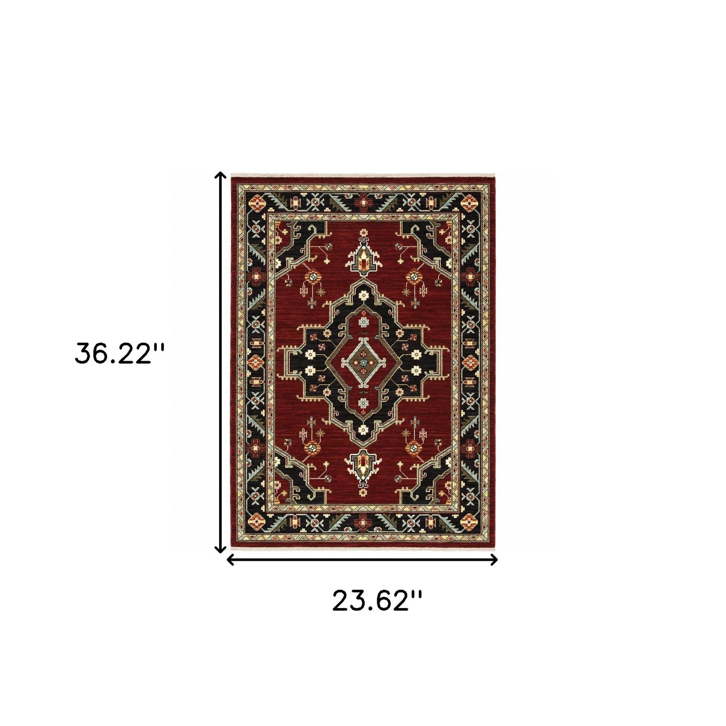 2' X 3' Red and Black Medallion Power Loom Area Rug