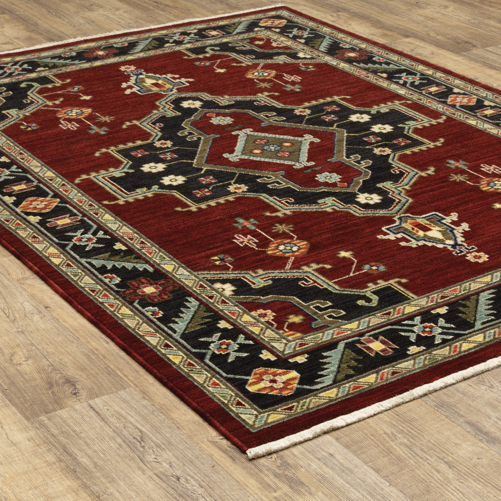 2' X 3' Red and Black Medallion Power Loom Area Rug