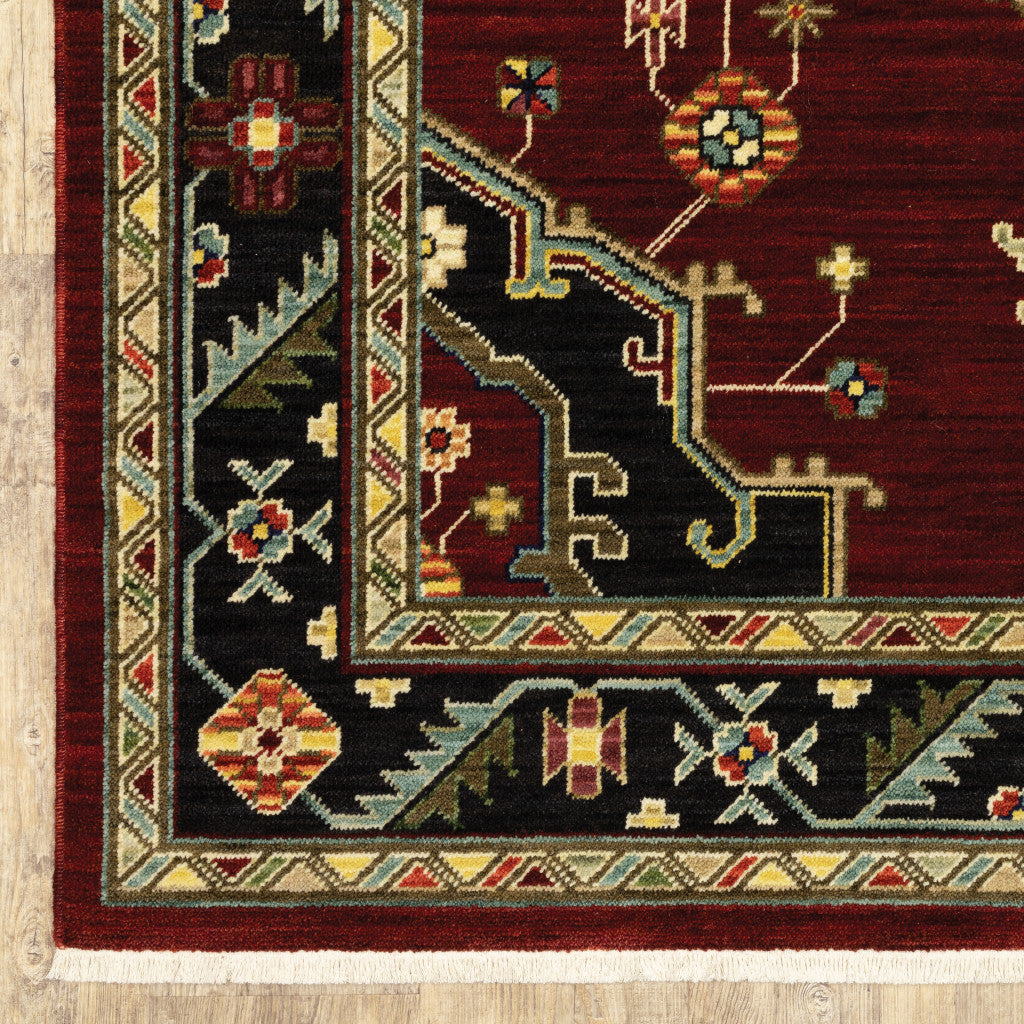 2' X 3' Red and Black Medallion Power Loom Area Rug