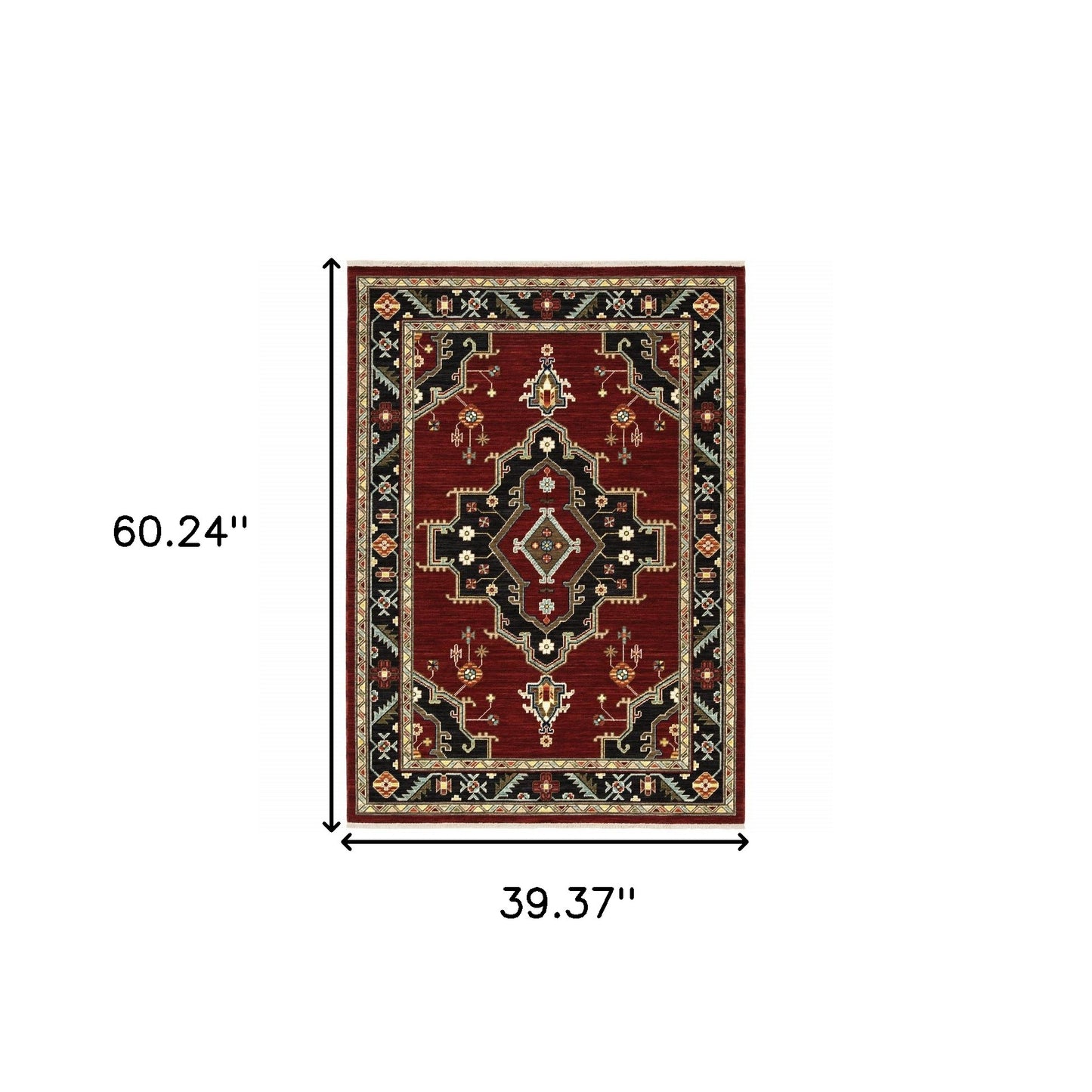 3' X 5' Red and Black Oriental Power Loom Area Rug