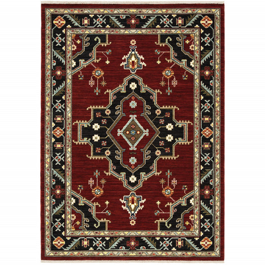 5' X 8' Red and Black Oriental Power Loom Area Rug