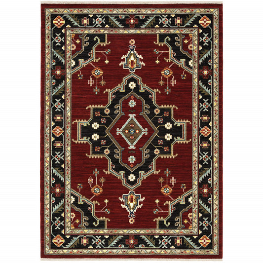 5' x 8' Red and Black Oriental Power Loom Area Rug