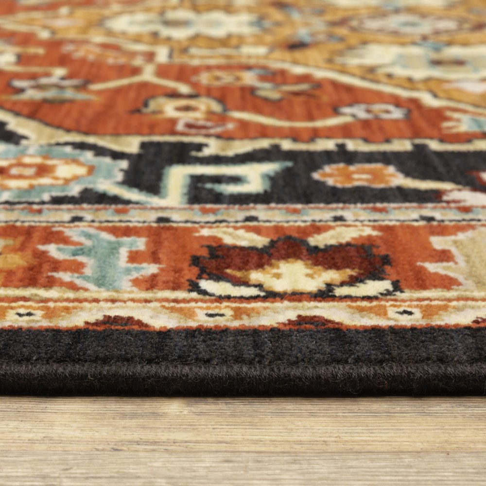 7' X 10' Black And Red Oriental Area Rug With Fringe