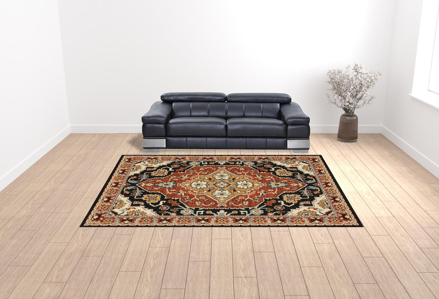 10' x 13' Red and Black Oriental Power Loom Area Rug