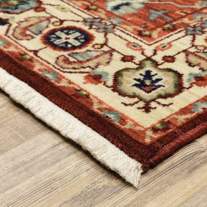 2' X 3' Red Ivory Orange And Blue Oriental Power Loom Stain Resistant Area Rug With Fringe