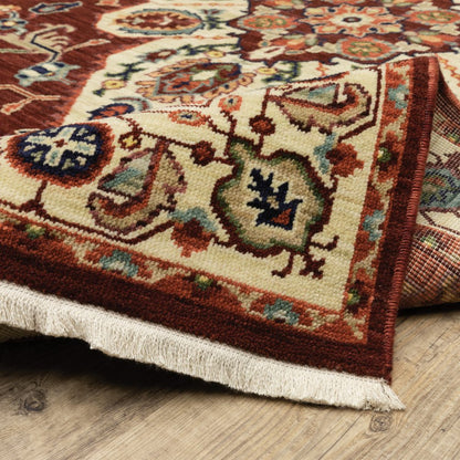 2' X 6' Red Ivory Orange And Blue Oriental Power Loom Stain Resistant Runner Rug With Fringe