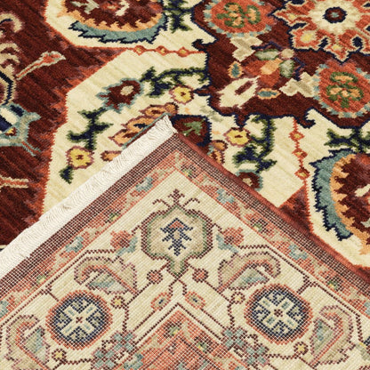 7' X 10' Red And Ivory Oriental Area Rug With Fringe