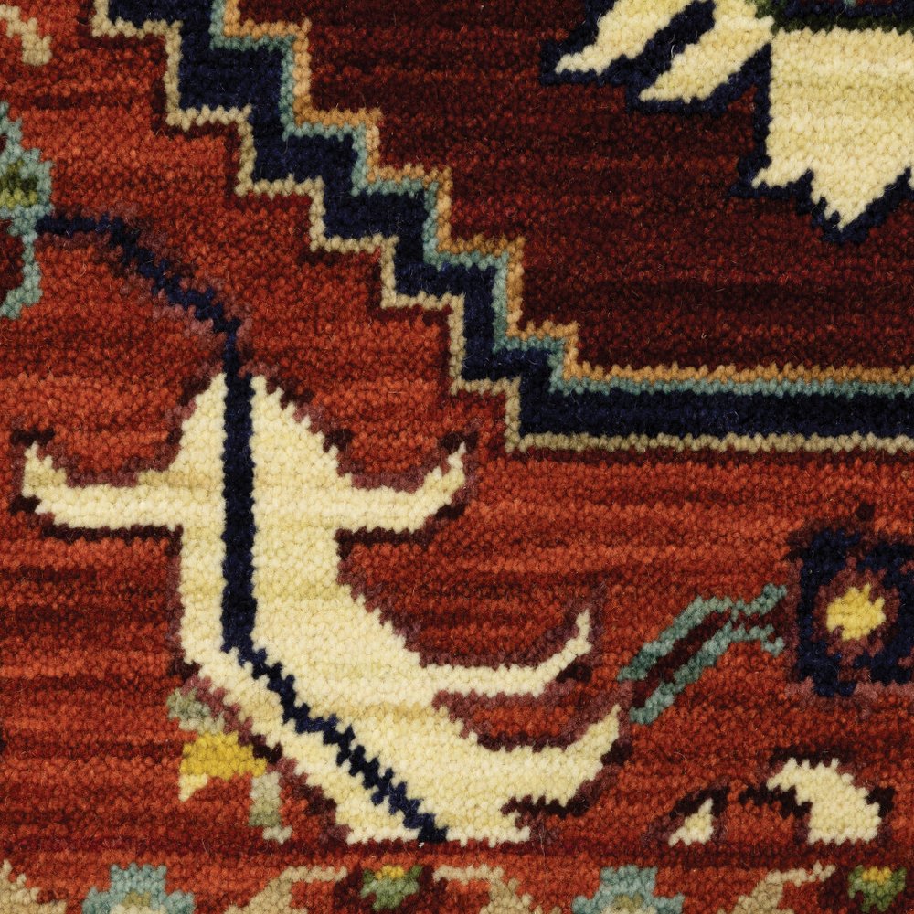 8' X 11' Red And Ivory Oriental Area Rug With Fringe