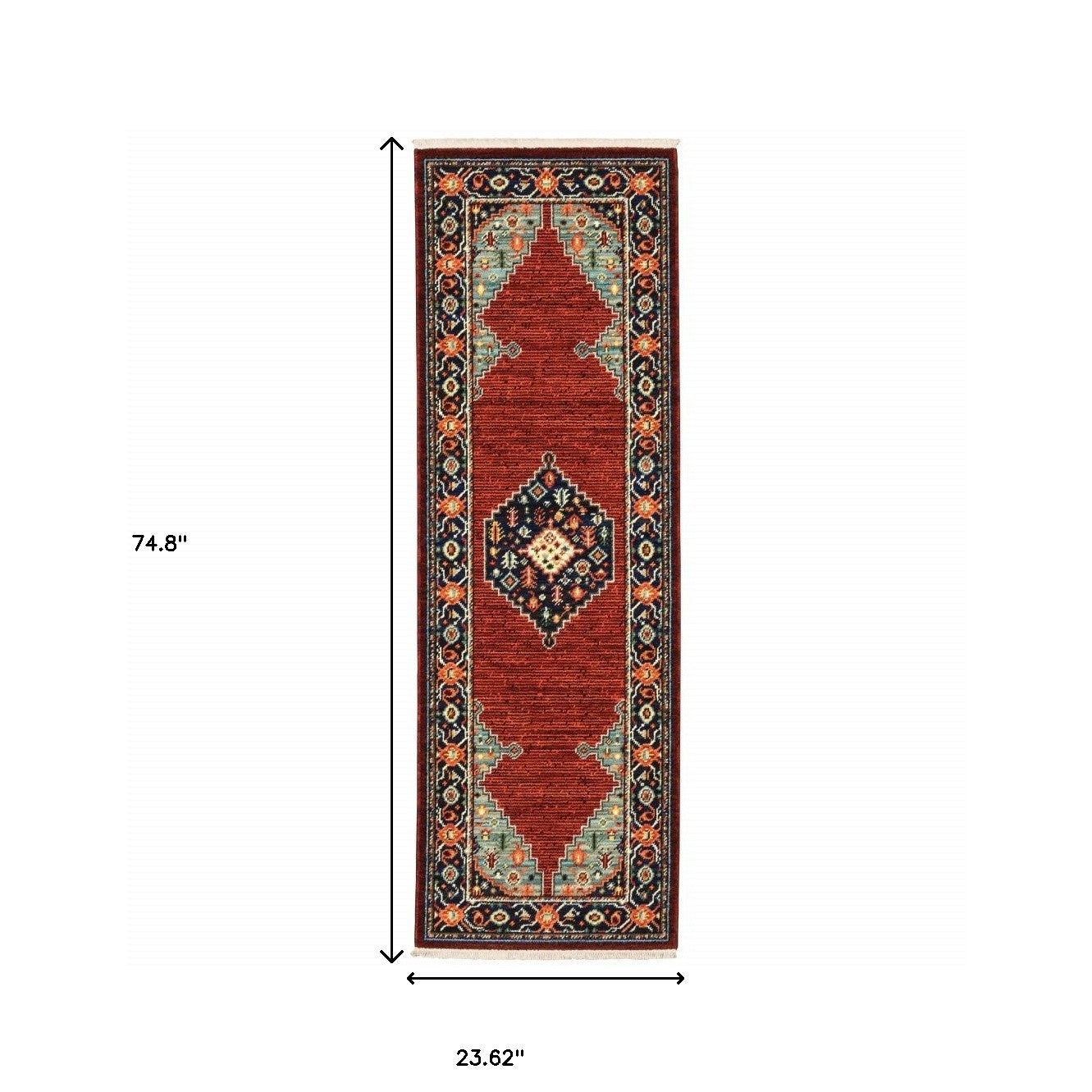 6' Blue and Red Medallion Power Loom Runner Rug