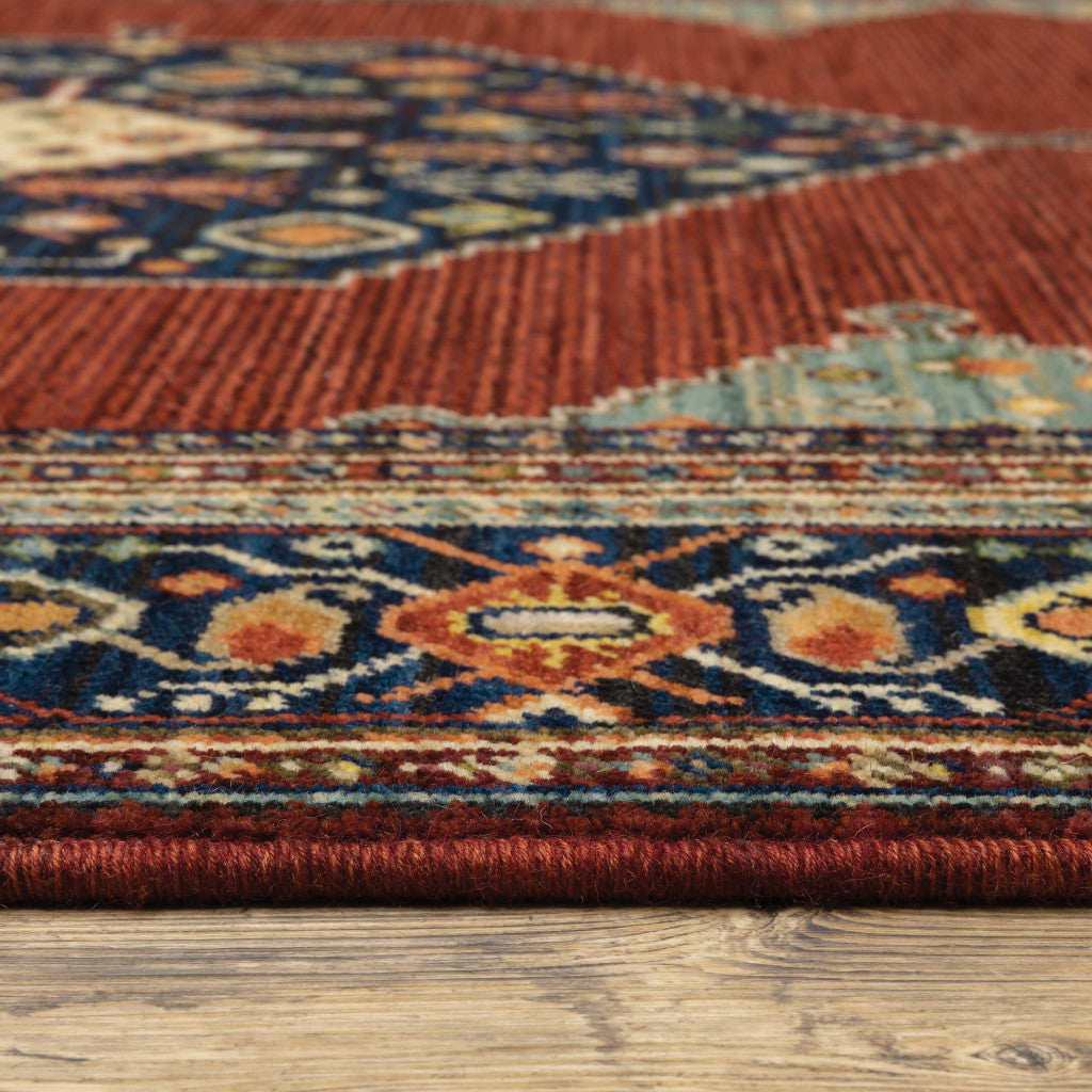 6' Blue and Red Medallion Power Loom Runner Rug