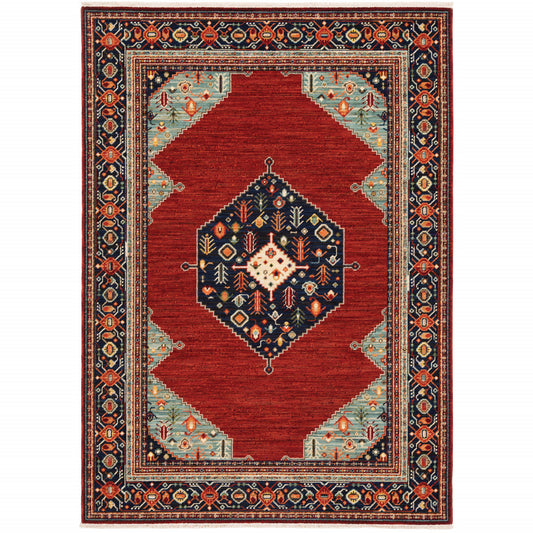 3' X 5' Blue and Red Oriental Power Loom Area Rug