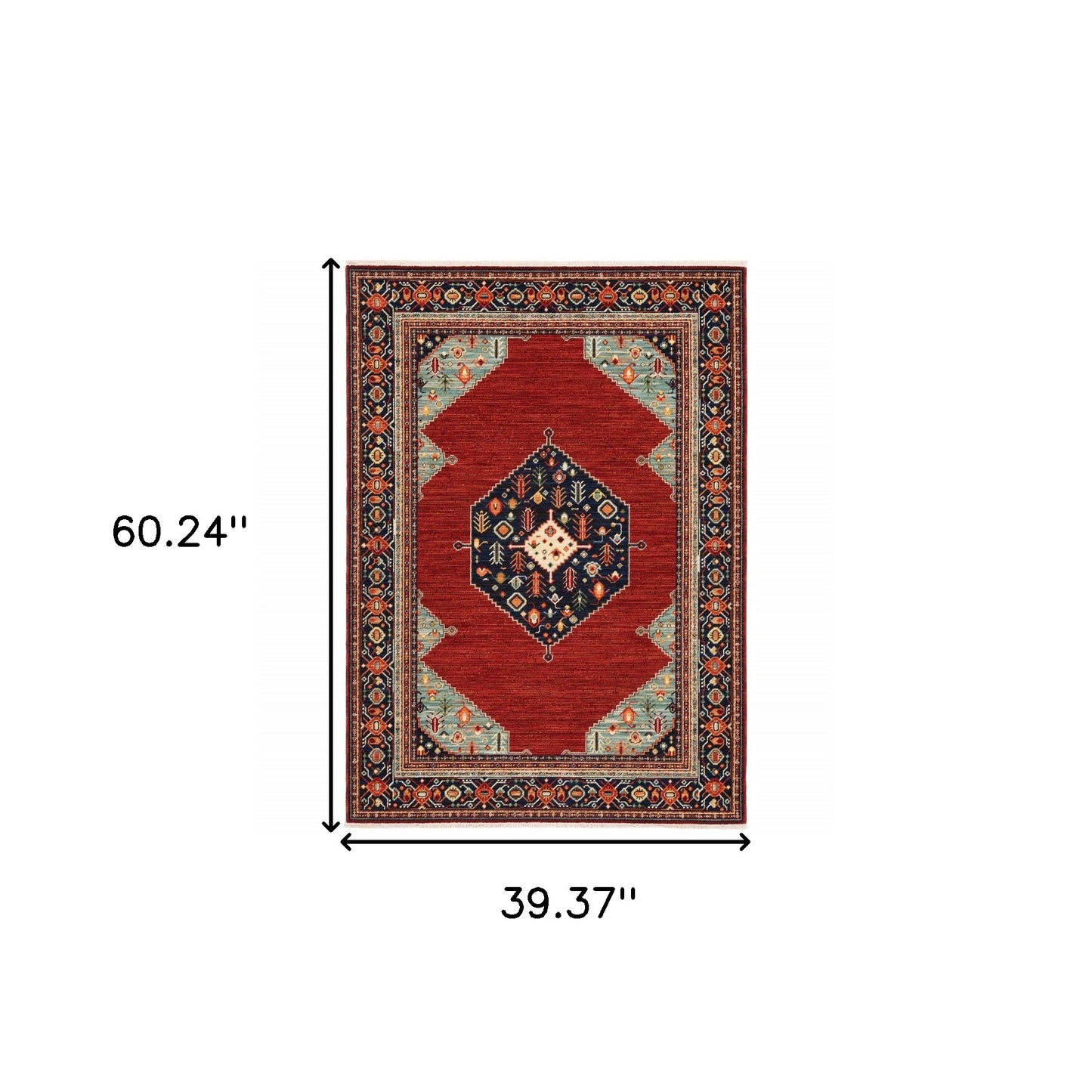 3' X 5' Blue and Red Oriental Power Loom Area Rug