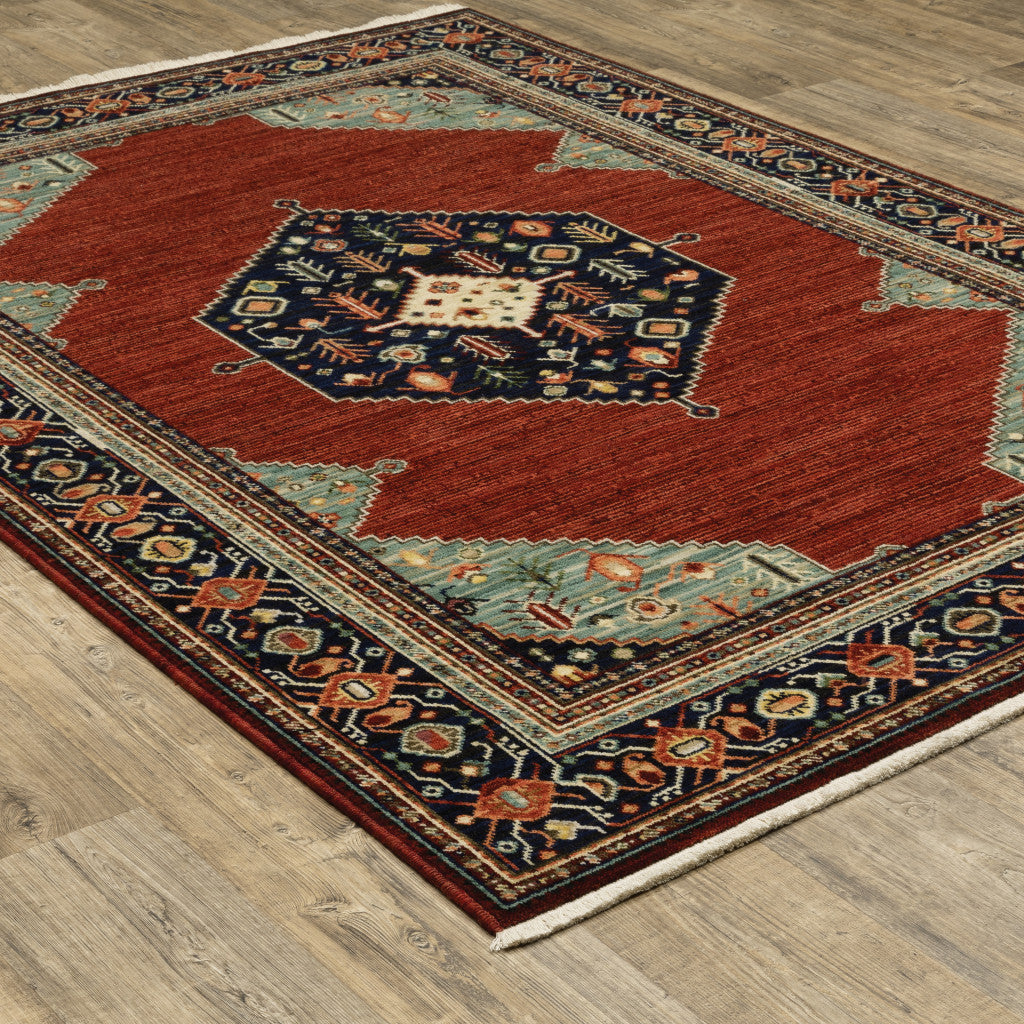 3' X 5' Blue and Red Oriental Power Loom Area Rug