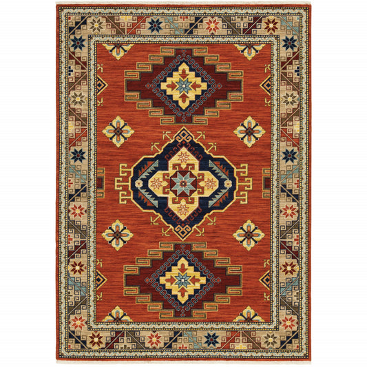 3' X 5' Red Blue and White Oriental Power Loom Area Rug