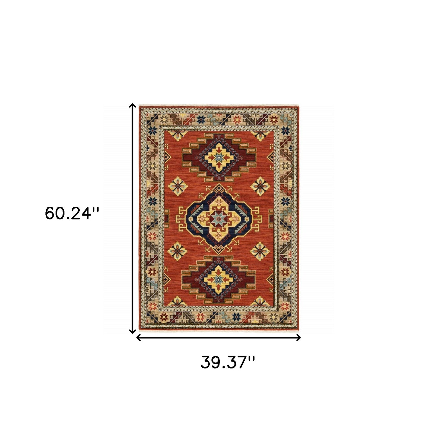 3' X 5' Red Blue and White Oriental Power Loom Area Rug