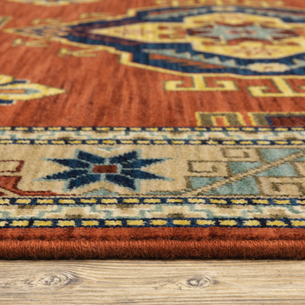 3' X 5' Red Blue and White Oriental Power Loom Area Rug