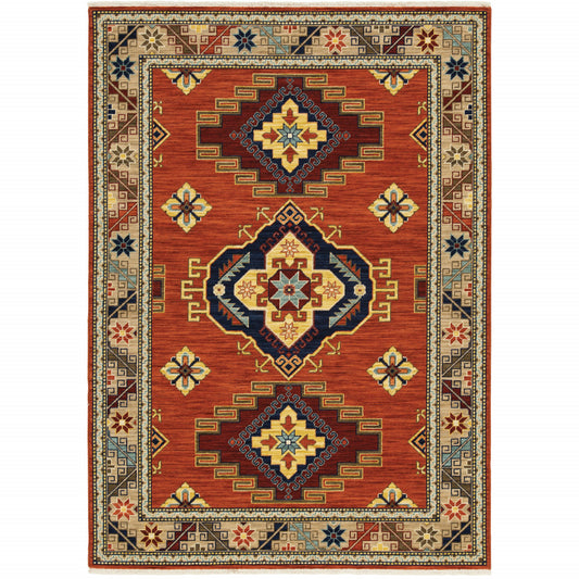 5' x 8' Red and Gold Oriental Power Loom Area Rug