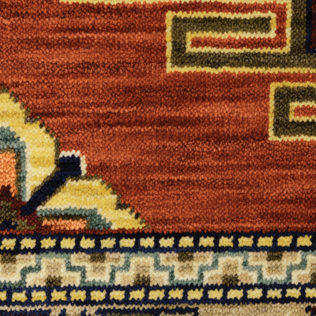 8' X 11' Red Gold Blue Brown Oriental Power Loom Stain Resistant Area Rug With Fringe