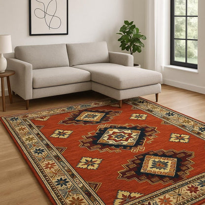 10' X 13' Red Gold Blue Brown Oriental Power Loom Stain Resistant Area Rug With Fringe